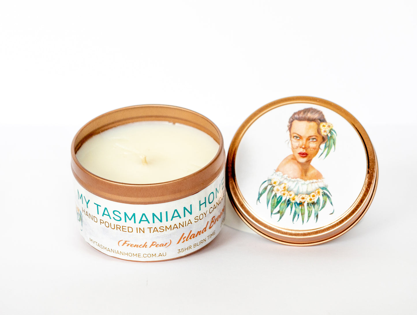 Our Island Living Candle, which is our gorgeous Fig and Cassis fragrance, has been hand poured in Tasmania by our candle artisans, using the finest soy wax. Our candles come in a beautiful rose gold tin, and the lid is perfect to use when not in use to keep the fragrance lasting longer, our candles have a 35 hour burn time.