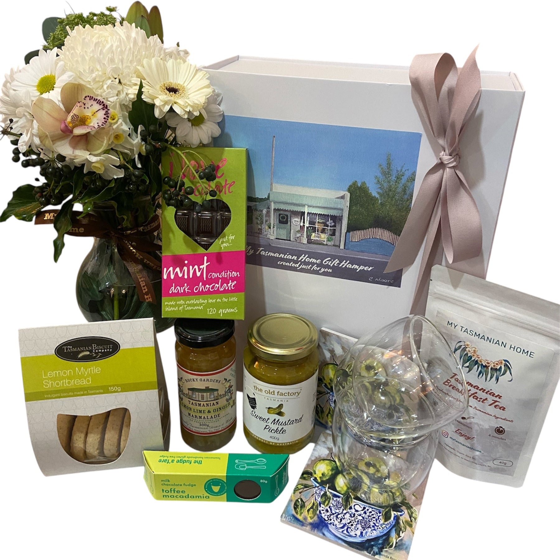Green & Serene Hamper with Flowers
