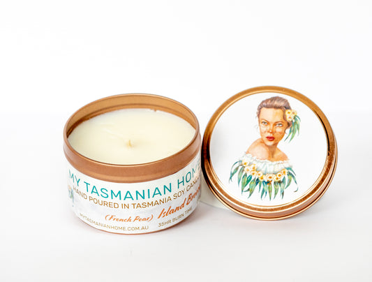 Our Island Living Candle, which is our gorgeous Fig and Cassis fragrance, has been hand poured in Tasmania by our candle artisans, using the finest soy wax.  Our candles come in a beautiful rose gold tin, and the lid is perfect to use when not in use to keep the fragrance lasting longer, our candles have a 35 hour burn time.